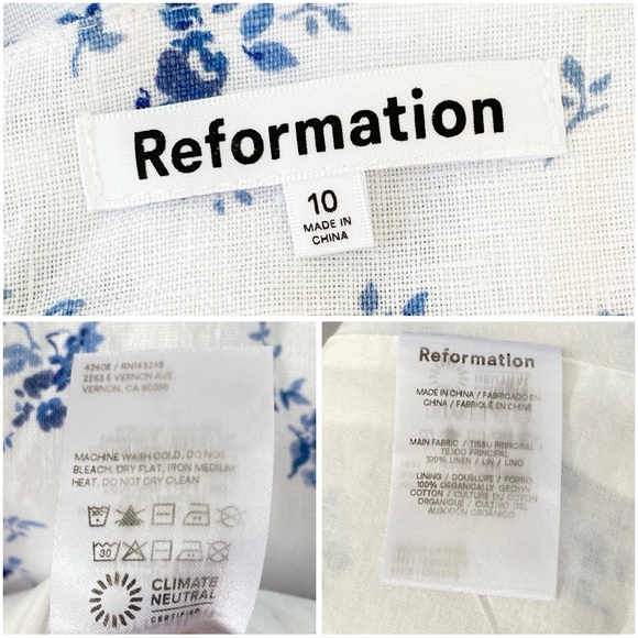 Reformation christen white blue Floral Print square neck tie straps Midi Dress - Picture 10 of 15